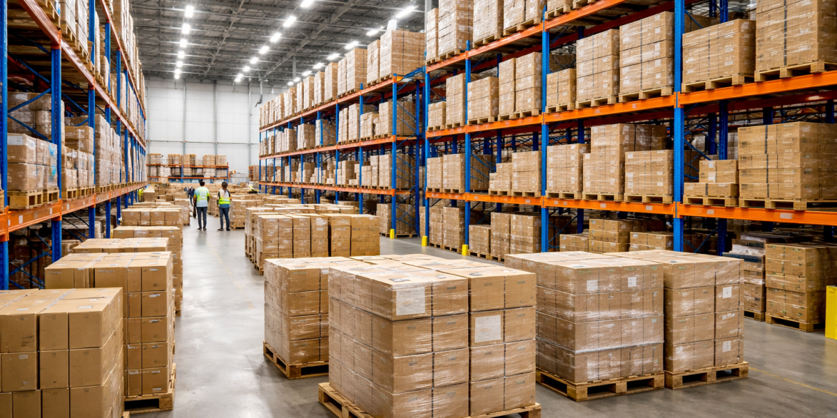 Wholesale distributors USA warehouse with bulk cartons and pallets